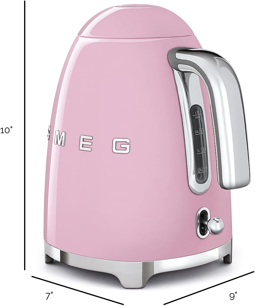SMEG KLF03 Electric Kettle 1.7L (7 Cup), Retro Hot Water Boiler for Tea & Coffee, Fast Boiling, Auto Shut-Off, Soft Open Lid, 360° Swivel Base Countertop Kettle – Matte Champagne