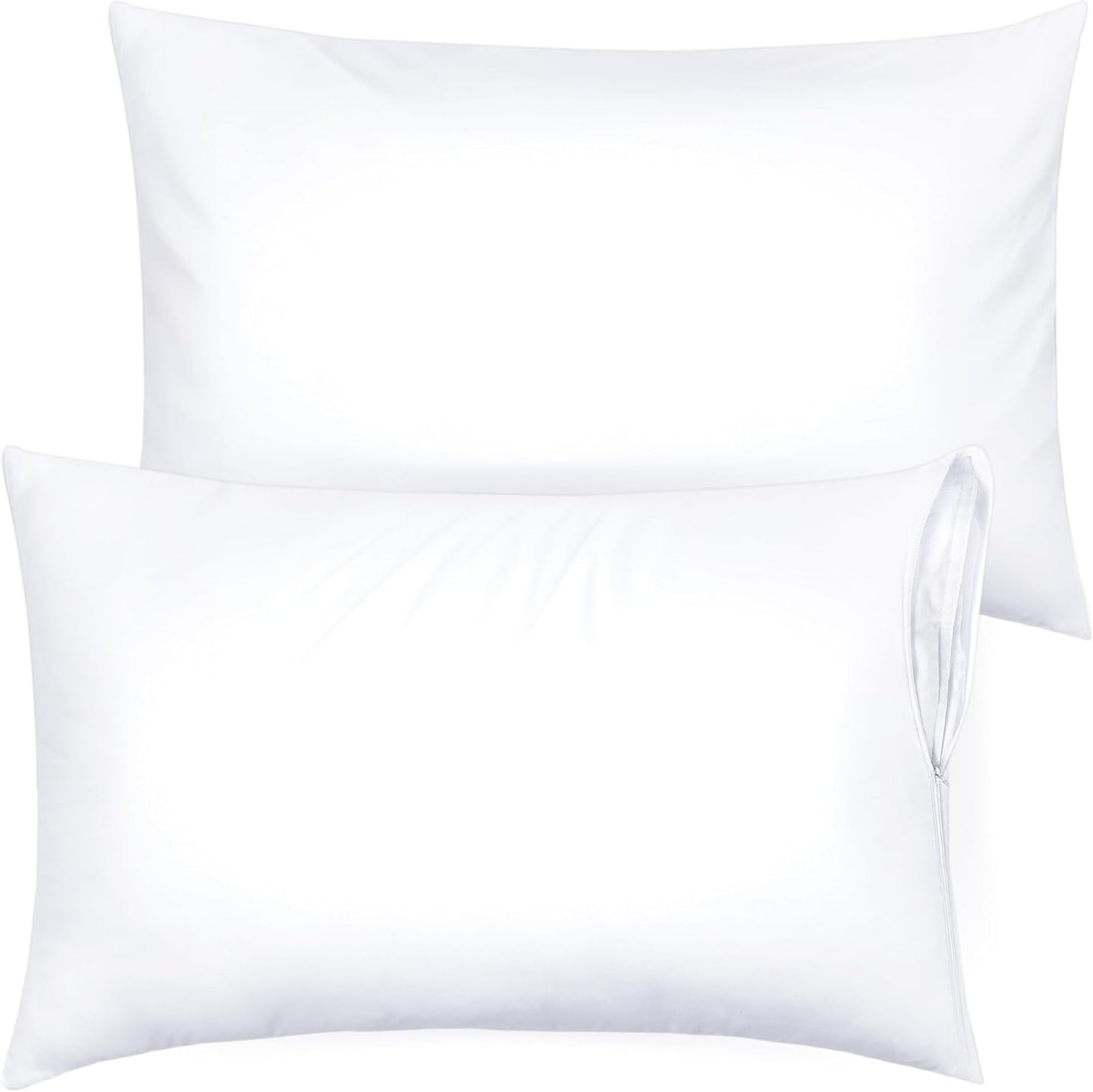 Ultra Soft Pillow Protectors with Zipper Standard Size - Set of 8 Breathable Pillow Covers - 100% Protection Against Stains, Dust & Dirt - Machine Washable (White)
