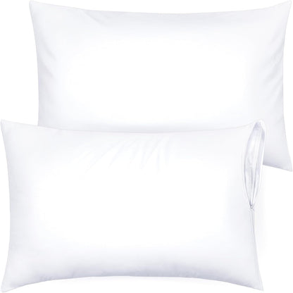 Ultra Soft Pillow Protectors with Zipper Standard Size - Set of 8 Breathable Pillow Covers - 100% Protection Against Stains, Dust & Dirt - Machine Washable (White)