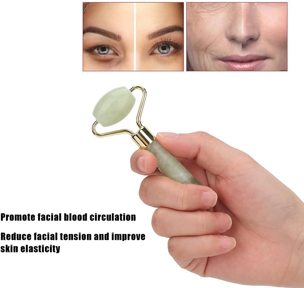 Jade Stone Facial Roller - 3.3x1.6in Face Massager, Mini Handheld Multifunctional Skin Tightening Tool for Face Lifting