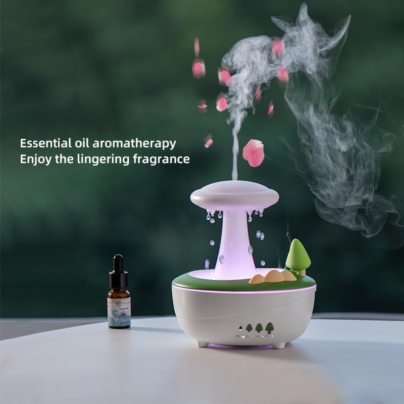 AVEKI Rain Cloud Humidifiers for Bedroom, 280ML Rotating Mushroom Mini Humidifier with Remote &Timer, Dimmable Rain Humidifier Water Drip for Bedroom Sleeping Desk Waterfall Lamp Funny Gift (White)
