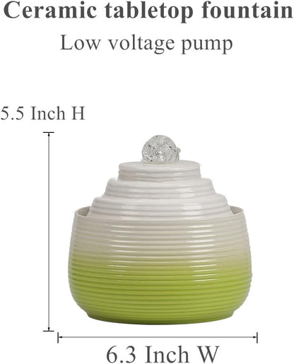Indoor and Outdoor Fountain Water Feature Fall Ceramic Home Office Decoration mini Tabletop Desktop (Blue with Ball S093)