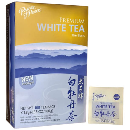 Prince of Peace Premium White Tea, 100 Tea Bags – White Tea Bags – Prince of Peace – White Peony Tea – Camellia Sinensis Tea Bags – Prince of Peace Tea – Premium Grade Tea