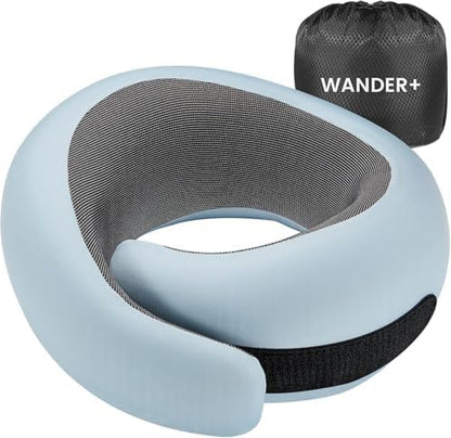 WANDER PLUS® Travel Neck Pillow, Pure Memory Foam Neck Pillow for Airplanes, Comfortable Breathable Cover, 360 Degree Support Ergonomic Design Best for Sleeping Plane Train Travel Essentials Max Black