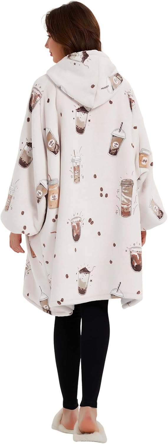 KFUBUO Wearable Blanket Hoodie for Adults Sherpa All Patterns Cat Oversized Sweatshirt Blanket with Pockets for Women