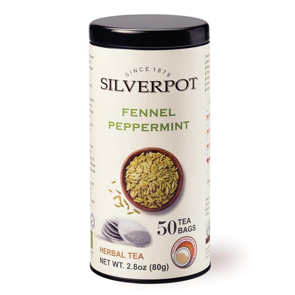Silverpot Fennel & Peppermint Tea Bags, 50 Count, Fennel Seed Tea, Herbal Mint Tea, Peppermint, Hot or Iced, Caffeine Free, 100% Natural