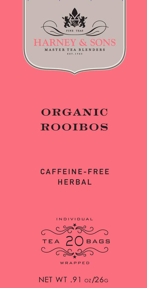 Harney & Sons Premium Tea, Organic Rooibos Herbal Tea, Individually Wrapped Tea Bags, 20/box