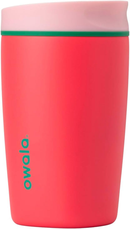 Owala SmoothSip Slider Insulated Stainless Steel Coffee Tumbler, Reusable Iced Coffee Cup, Hot Coffee Travel Mug, BPA Free 12 oz, Pink (Pucker Up)