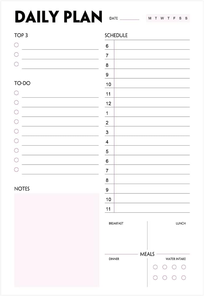 Daily Planner Notepad - A5 Calendar, Scheduler, Organizer with Priority, To Do List, Appointments, Notes, Meals and Water Intake Tracker, 50 Undated Tear-Off Sheets Planning Pad, 5.8"x8.25"