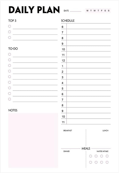 Daily Planner Notepad - A5 Calendar, Scheduler, Organizer with Priority, To Do List, Appointments, Notes, Meals and Water Intake Tracker, 50 Undated Tear-Off Sheets Planning Pad, 5.8"x8.25"