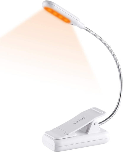VAVOFO Amber Rechargeable Reading Light, Blue Light Blocking Book Light, 7 LEDs Eye Care 9 Colors 9 Brightness Clip On for Kids Bookworms Reading in Bed with Power Indicator Lasting 70h (Black)