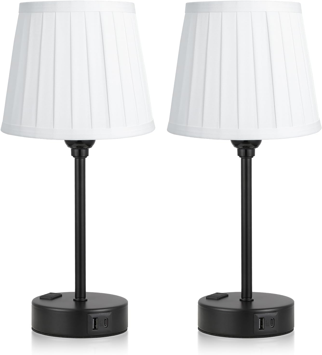 Mini Bedside Lamps for Bedrooms Set of 2 - Nightstand Bedroom Lamps with USB C Port and AC Outlet Charging, Dimmable Touch Small Bed Side Table Lamp, Black Night Stand Light for Kids/Guest Room