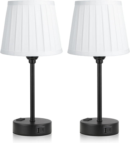 Mini Bedside Lamps for Bedrooms Set of 2 - Nightstand Bedroom Lamps with USB C Port and AC Outlet Charging, Dimmable Touch Small Bed Side Table Lamp, Black Night Stand Light for Kids/Guest Room
