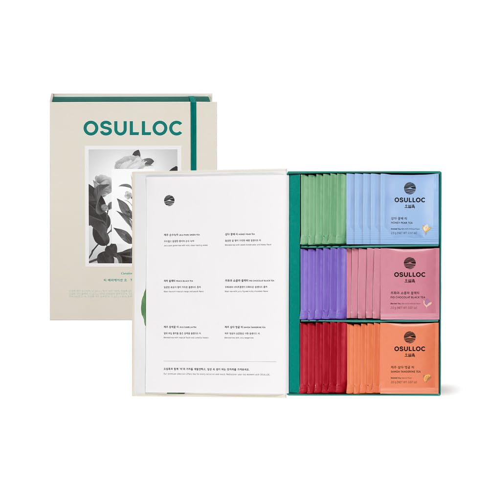 OSULLOC Premium Tea Collection (40 count, 10 flavors x 4 ea), Self Care Sampler Gift Box Variety Pack, Premium Organic Pure & Blended Tea from Jeju