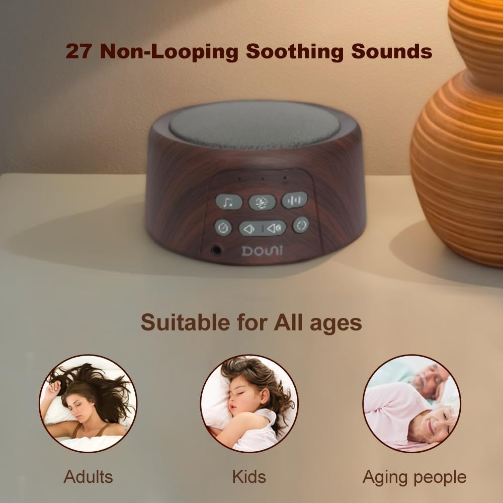Douni Sleep Sound Machine - White Noise Machine with 27 Soothing Sounds for Sleeping & Relaxation, Timer Settings,Sleep Therapy for Families, Home,Office,Travel.Wood Grain
