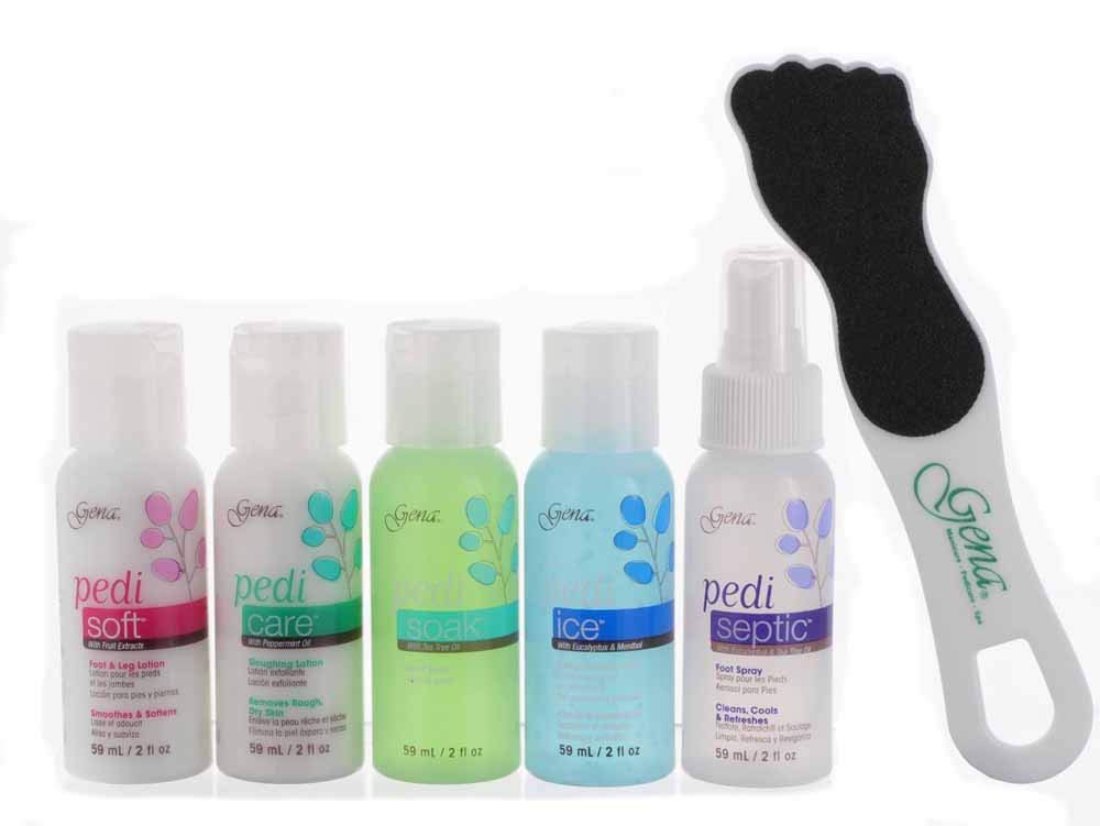 Gena Pedi Pak Intro Kit - 7-Piece Pedicure Kit Foot Spa with Foot Scrub, Soak & Pumice Stone in A Tote, At-Home Pedicure Set