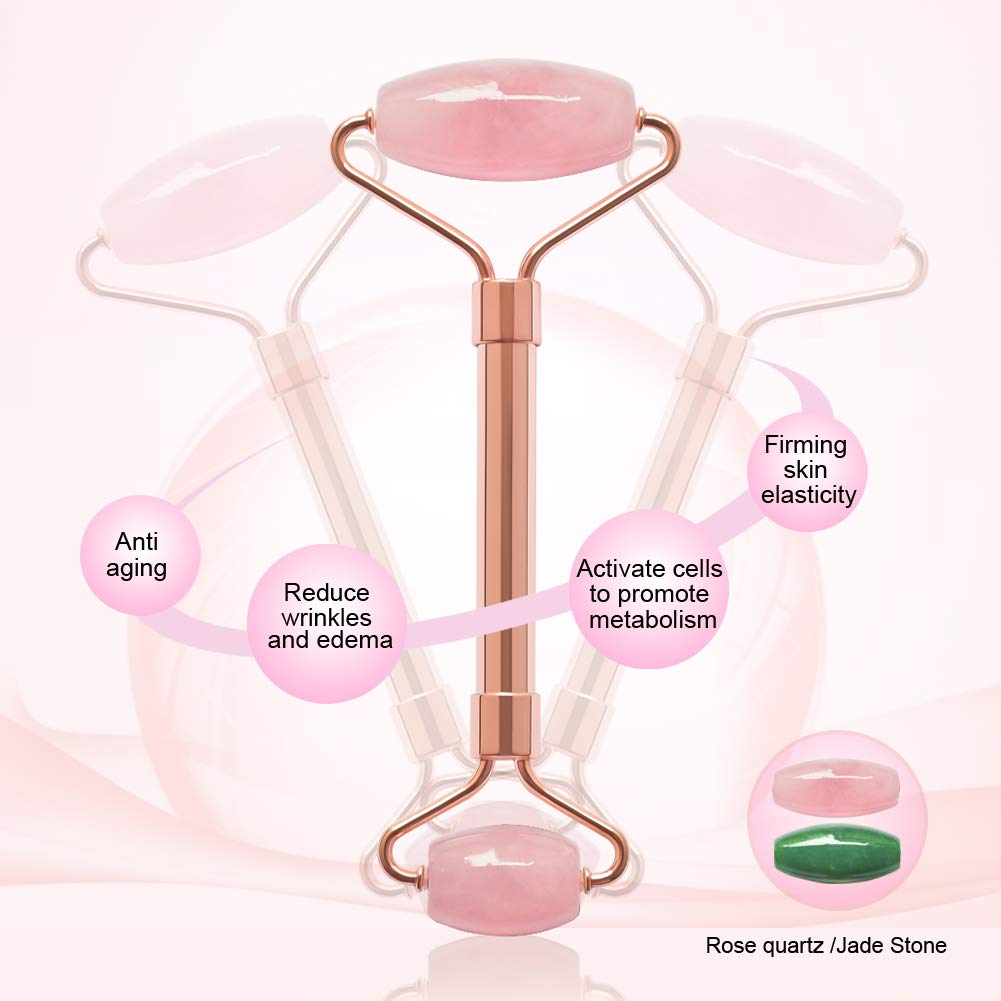 Jade Roller & GuaSha Set-Facial Beauty Roller Skin Care Tools, Rose Quartz Massager for Face, Eyes, Neck, Body to Relieve Wrinkles,Fine Line and Eyepuffiness