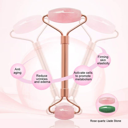 Jade Roller & GuaSha Set-Facial Beauty Roller Skin Care Tools, Rose Quartz Massager for Face, Eyes, Neck, Body to Relieve Wrinkles,Fine Line and Eyepuffiness