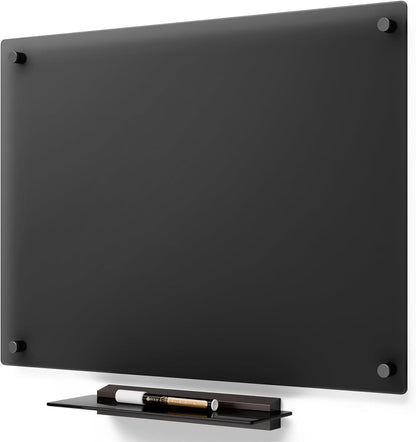 Black Glass Golden Monthly Dry Erase Calendar Whiteboard for Wall, 17" x 23", Frameless Large Planner White Board for Home Kitchen Office, 4 Wet Erase Markers Included, Yeoux