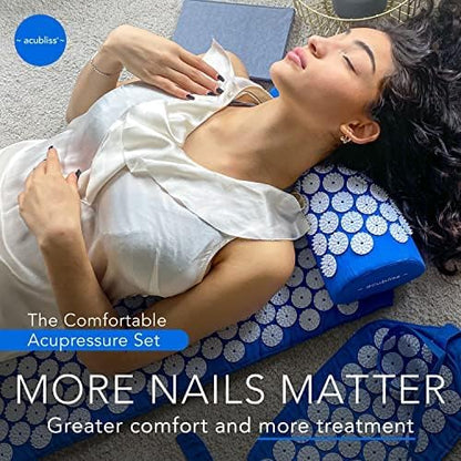 Premium Acupressure Mat, 8,358 Acupuncture Pressure Points for Back Pain Relief, Increased Energy, Relaxation with Drawstring Bag, 26x16x1", Blue