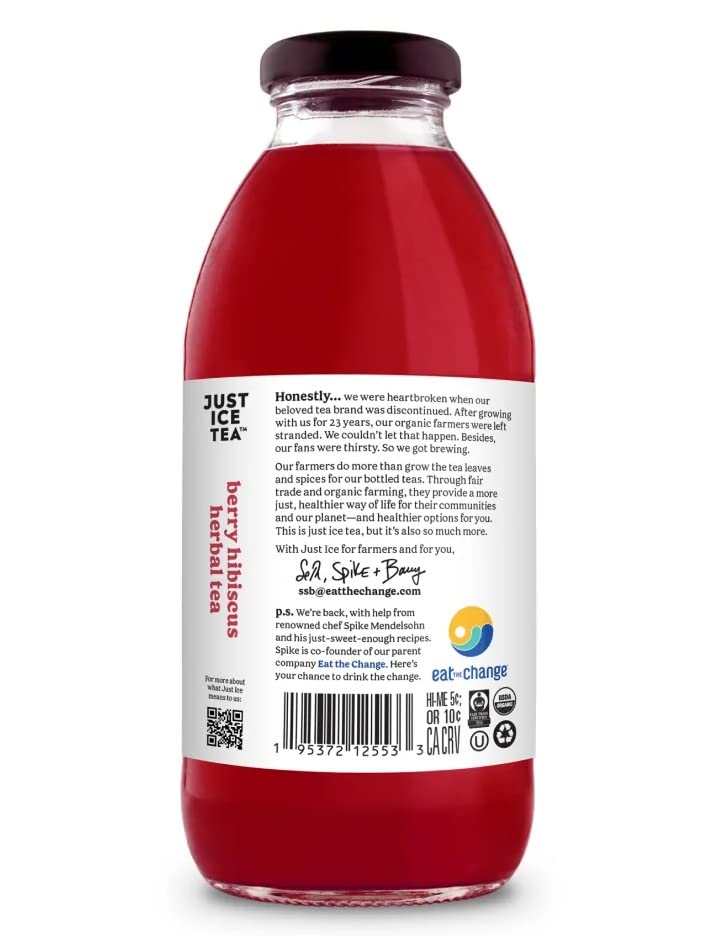 Just Ice Tea Organic Iced Tea, 16 Fl Oz Glass Bottles (Pack of 4) (Berry Hibiscus)