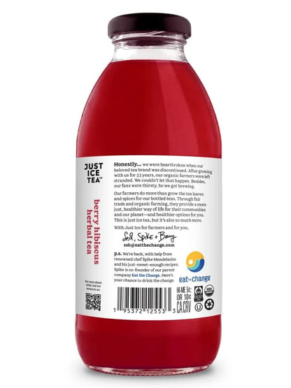 Just Ice Tea Organic Iced Tea, 16 Fl Oz Glass Bottles (Pack of 4) (Berry Hibiscus)