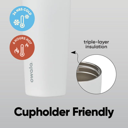 Owala SmoothSip Slider Insulated Stainless Steel Coffee Tumbler, Reusable Iced Coffee Cup, Hot Coffee Travel Mug, BPA Free 12 oz, Pink (Pucker Up)