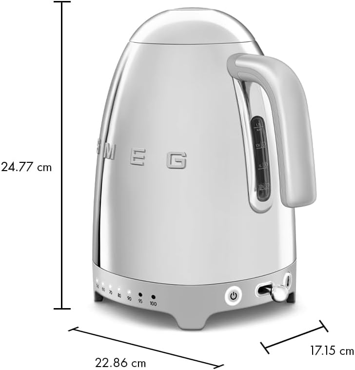 SMEG Variable Temperature Electric Kettle 1.7L (7 Cup), Stainless Steel Tea & Coffee Kettle, Fast Boil, Adjustable Temp 122°F–212°F, Keep Warm, Auto Shut-Off, 360° Base, Retro Style-Black