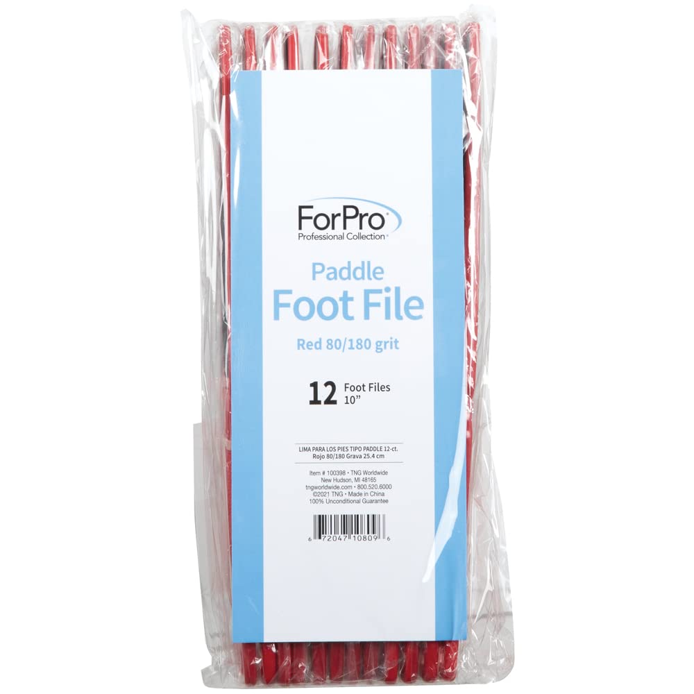 ForPro Professional Collection Pedicure Paddle Foot File, Double-Sided Foot File for Heels, Disposable & Sanitizable, 80/120 Grit, Red, Pack of 12