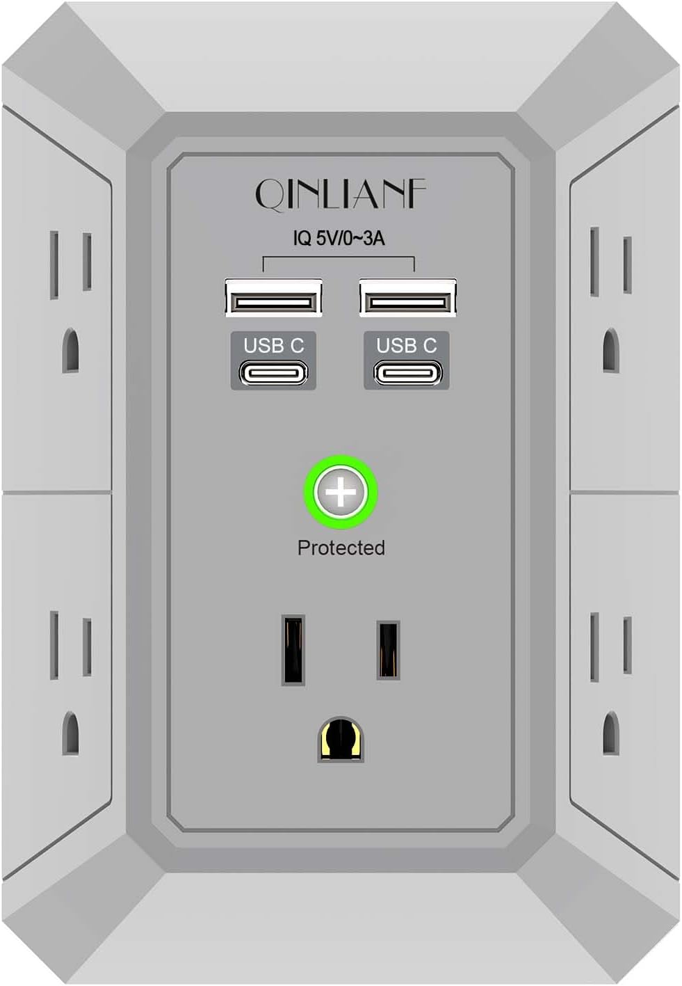 Wall Charger, Surge Protector, QINLIANF 5 Outlet Extender with 4 USB Ports