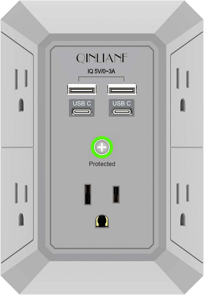 Wall Charger, Surge Protector, QINLIANF 5 Outlet Extender with 4 USB Ports