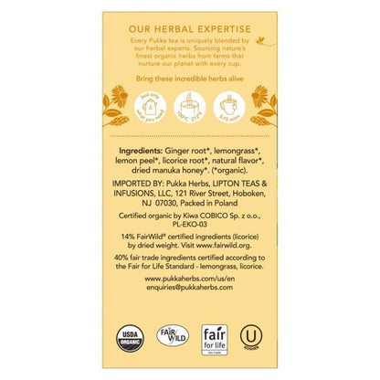 Pukka Organic Lemon, Ginger & Manuka Honey Herbal Tea, 80 Bags