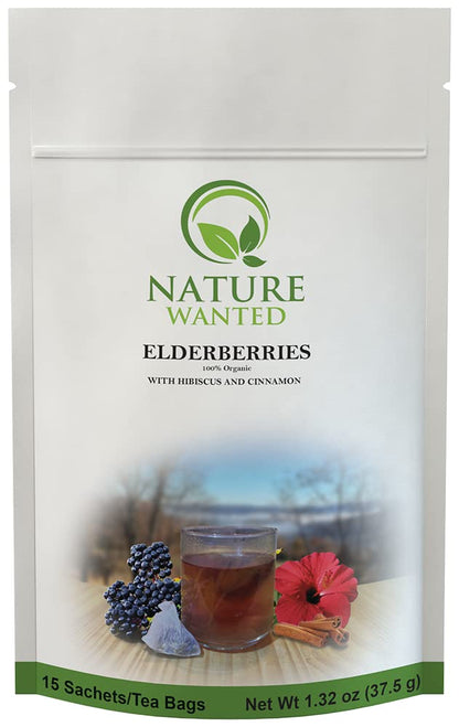 Nature Wanted Elderberry Hibiscus Cinnamon Tea - 15 ct Teabags, Single Serve, Made in USA