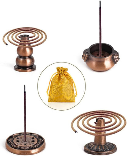 Incense Burner, Copper Incense Holder Cone Holder Gourd Incense Burner for Joss Stick, Tower Incense, Incense Coil (3 Styles)