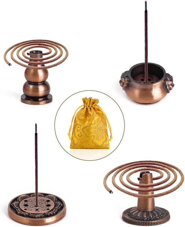 Incense Burner, Copper Incense Holder Cone Holder Gourd Incense Burner for Joss Stick, Tower Incense, Incense Coil (3 Styles)