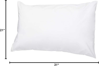 Amazon Basics Standard Breathable 100% Cotton Hypoallergenic Pillow Protector with Zipper, Machine Washable, White, 27 x 21 Inches, Pillows Not Included