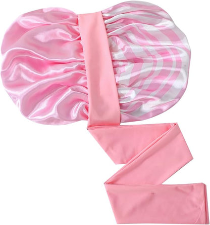 GDTOGRT Satin Silk Bonnet for Sleeping Women - Double Layer Sleep Hair Bonnets Caps for Curly Braid Hair with Tie Band