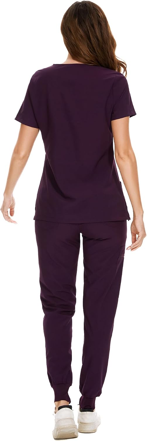 COZYFIT Scrubs for Women Set - Stretch V-Neck Scrub Top & Jogger Pant with 8 Pockets COZY SCRUBS - Colors A
