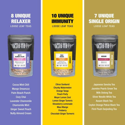 Tiesta Tea - Discovery Sampler Dry Flight Set, Loose Leaf, High to No Caffeine, Hot & Iced Up to 200 Cups, Tea Variety Pack with Green, Herbal, Black & Chai Brew, 20 Resealable Sample Pouches