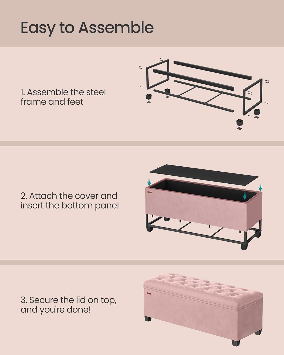 SONGMICS Storage Ottoman Bench, Foot Rest with Legs, 15.7 x 43.3 x 15.7 Inches, End of Bed Bench, Storage Chest, Load up to 660 lb, for Living Room, Bedroom, Entryway, Dark Gray ULSF088G01