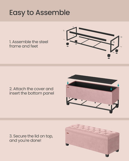 SONGMICS Storage Ottoman Bench, Foot Rest with Legs, 15.7 x 43.3 x 15.7 Inches, End of Bed Bench, Storage Chest, Load up to 660 lb, for Living Room, Bedroom, Entryway, Dark Gray ULSF088G01