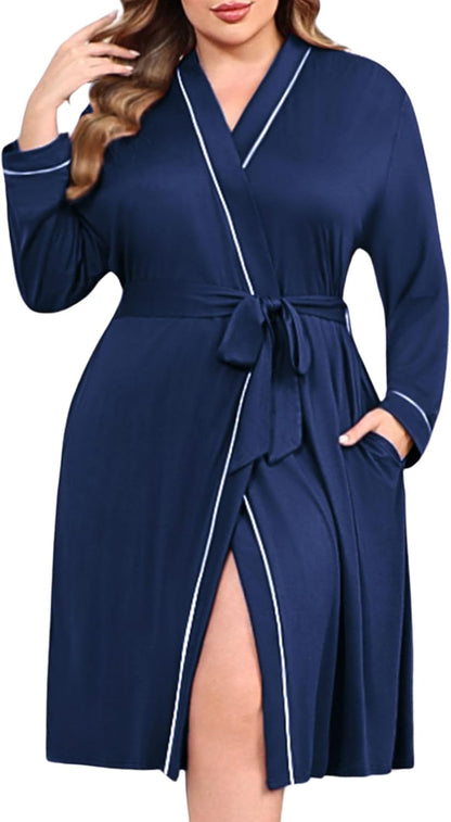 Ekouaer Plus Size Robes for Women Soft Bathrobe V Neck Soft Maternity Robe