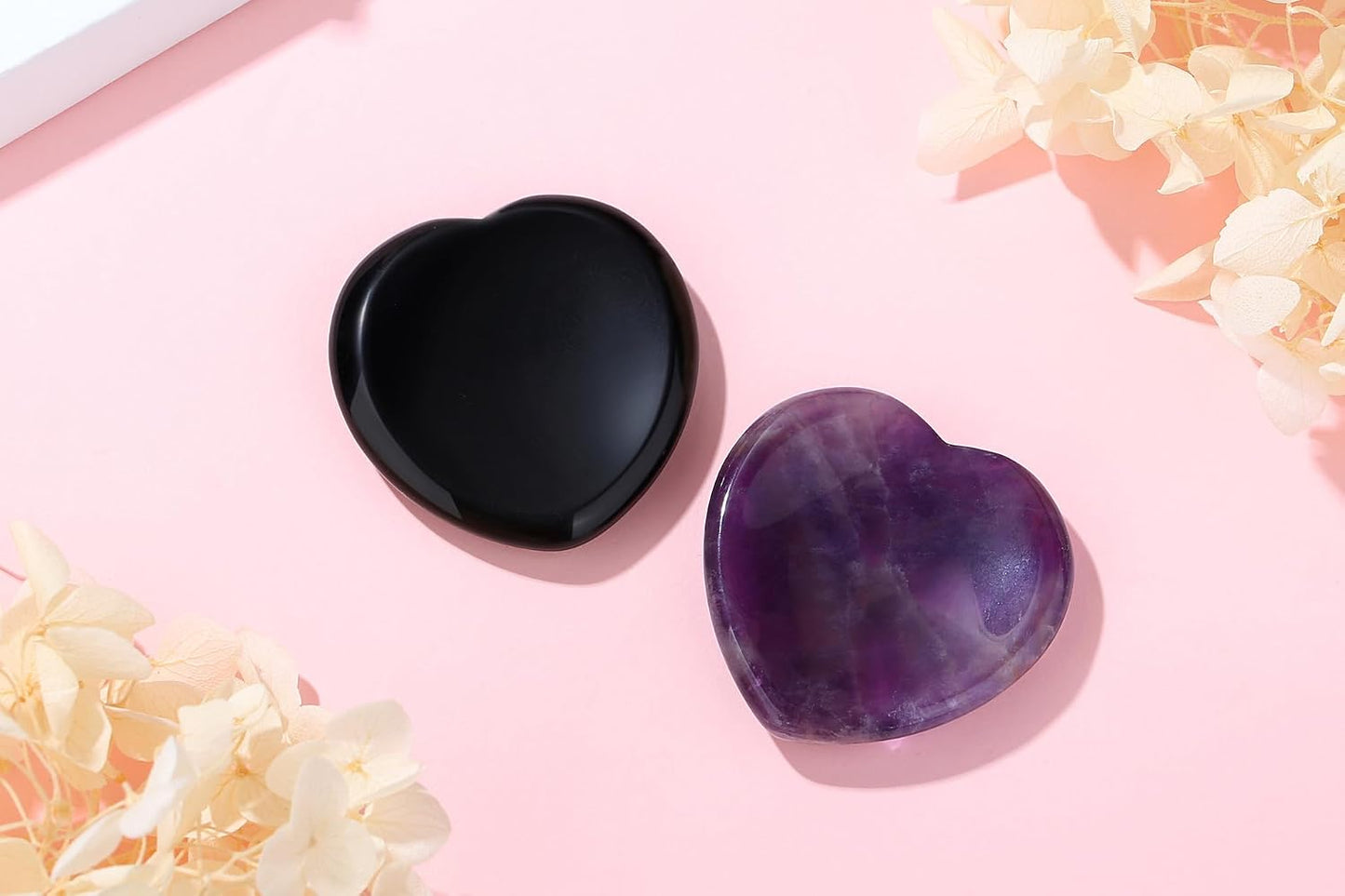 YATOJUZI Thumb Worry Stones for Anxiety Stress Relief Items Healing Crystals Natural Amethyst Rose Quartz Crystal Palm Pocket Stone Gemstones Meditation Reiki Spiritual Gifts for Women Men 2PCS