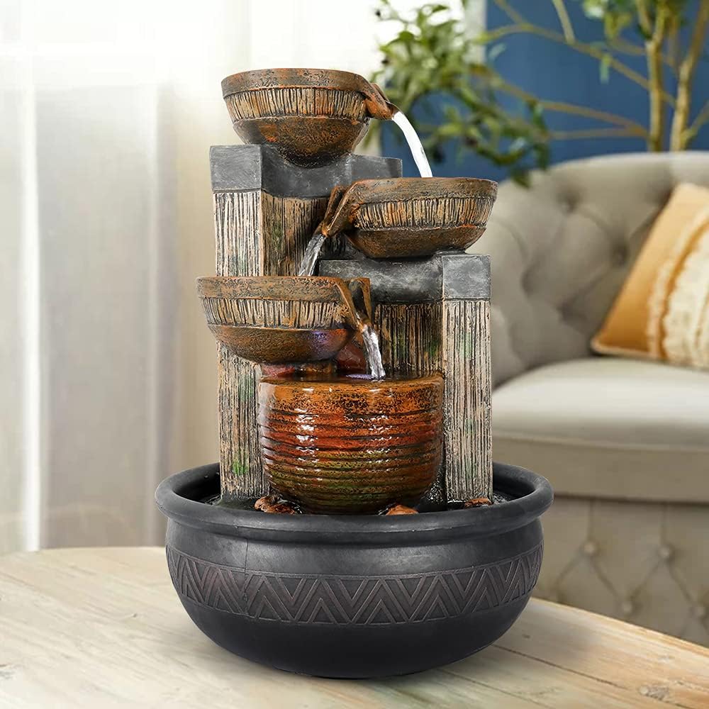 15.7''H Relaxation Desktop Waterfall Fountain Decor Portable Tabletop Waterfall Fountains,Indoor Waterfall Feature with LED Light for Home Office Bedroom