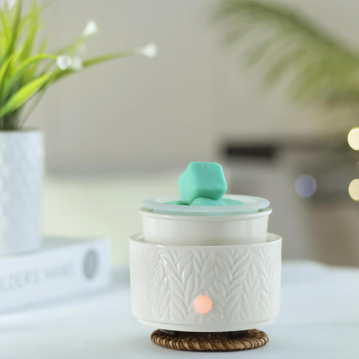 EQUSUPRO Wax Melt Warmer for Scented Wax Melts 3-in-1 Electric Ceramic Candle Wax Warmer Burner Fragrance Wax Melter for Home Office Bedroom Gift & Decor (Leaf)