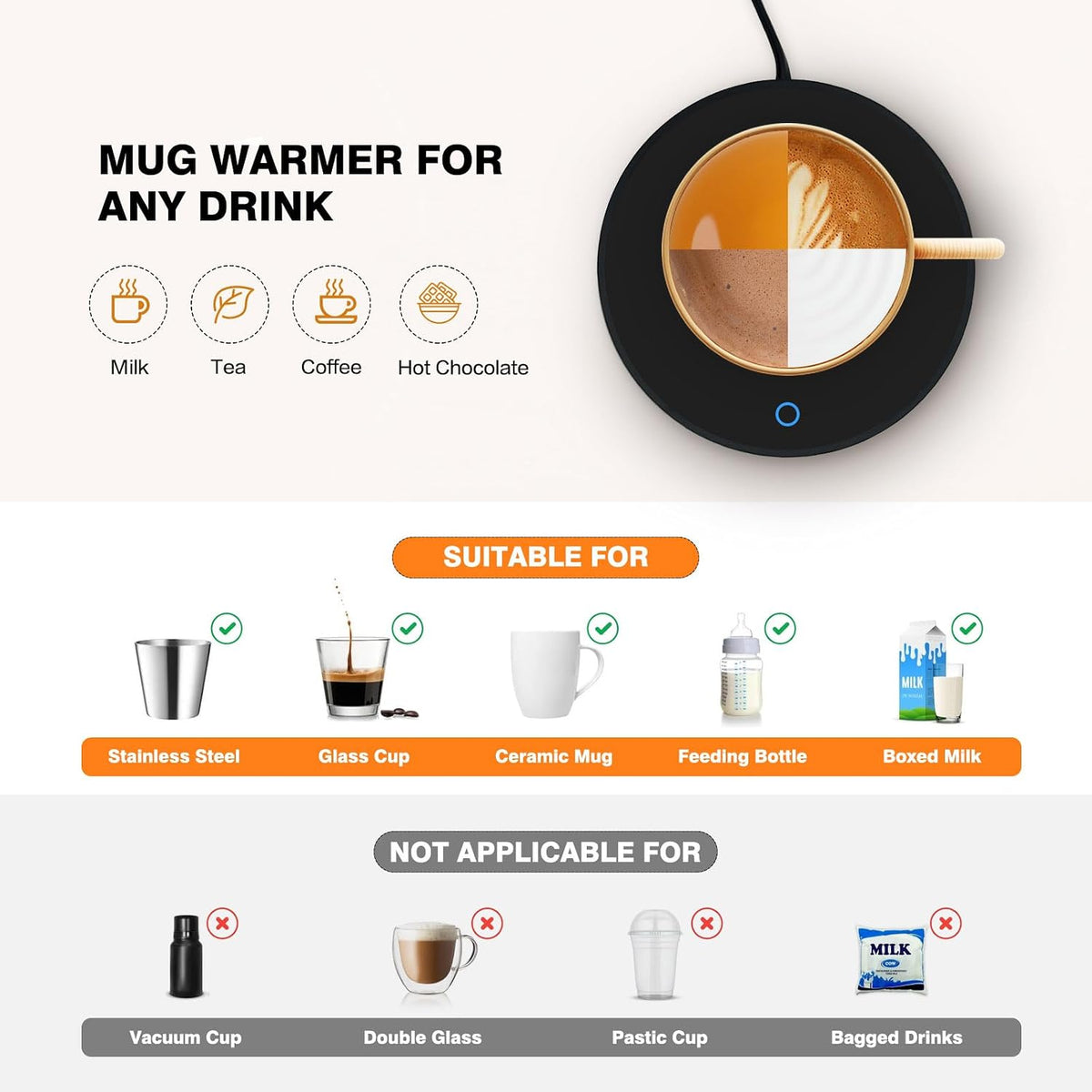 Coffee Mug Warmer, Smart Candle Warmer, Electric Cup Warmer with Aluminum Metal Panel for Office, Desk Accessories, Electric Beverage Warmer for Cocoa, Milk, Coffee Gifts for Dad