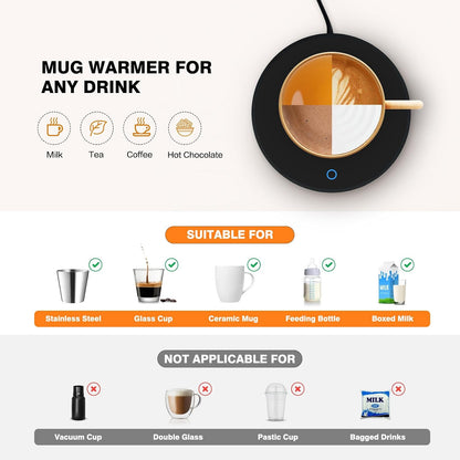 Coffee Mug Warmer, Smart Candle Warmer, Electric Cup Warmer with Aluminum Metal Panel for Office, Desk Accessories, Electric Beverage Warmer for Cocoa, Milk, Coffee Gifts for Dad