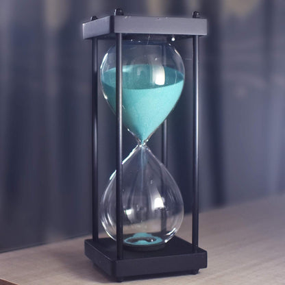 Hourglass Timer 60 Minute, Black Wooden Frame Decorative Sand Timer (Black Sand, Large Size)