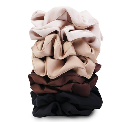 Satin Scrunchies for Women – 8PCS Blush & Brown Silk Hair Ties Set – No Crease, Frizz-Free, Gentle Elastic Hair Bands, Soft & Stylish Everyday Hair Accessories Gifts
