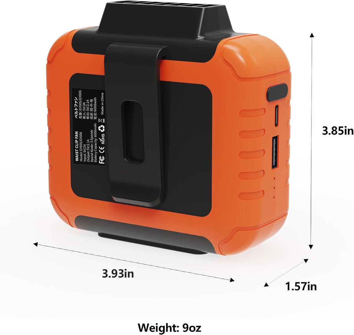 Waist Fan - Portable Cooling Clip Belt Fan with 10000mAh Battery, 24H Working Time, 3 Speeds, 16000RPM Airflow, LED SOS Warning Light for Jobsite, Farming, Fishing, Hot Summer